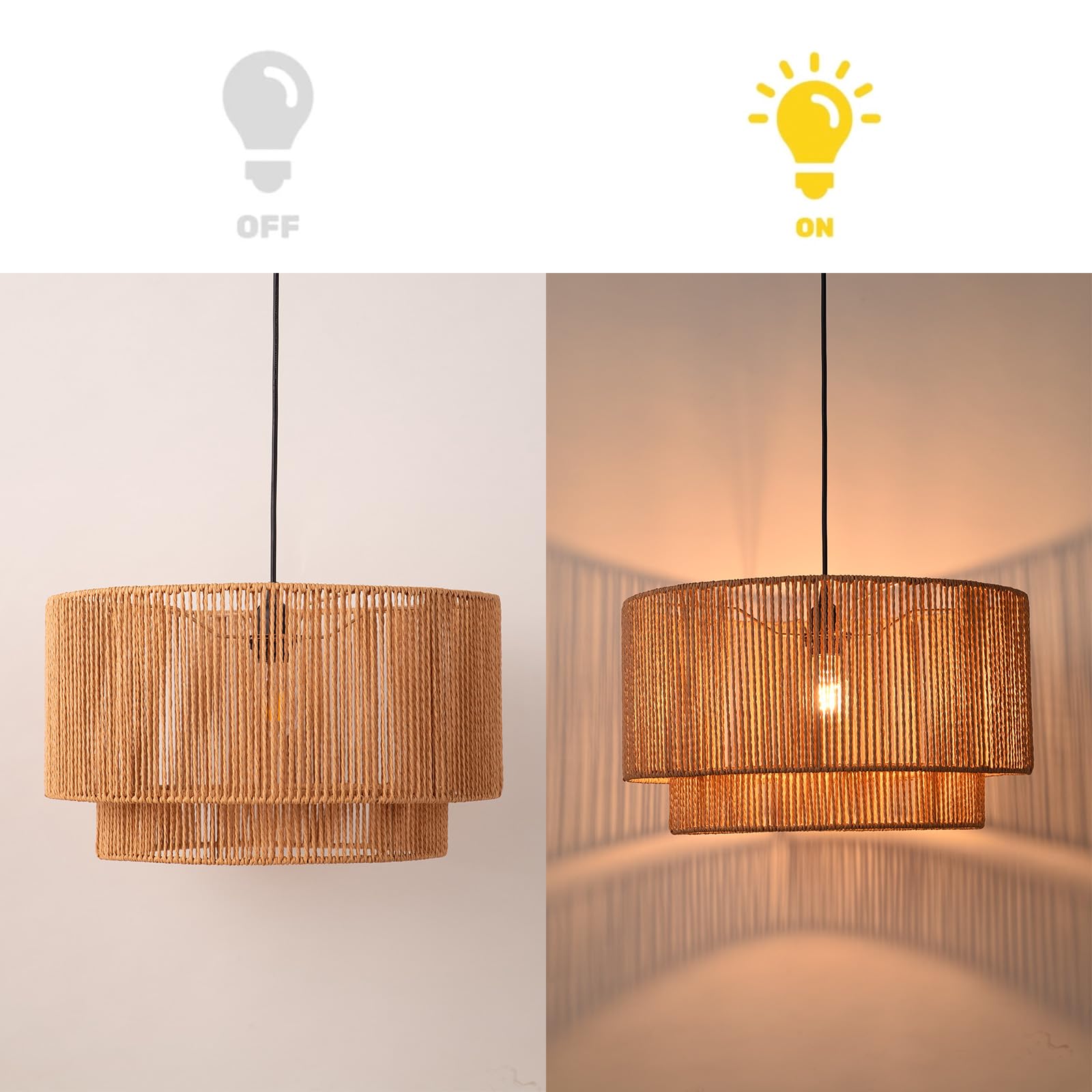 Alpinaluz Lampada a Sospensione Ø45 cm con Paralume in Carta Intrecciata a Mano e Struttura in Ferro Marrone Chiaro – Design Boho Vintage per Soggiorno, Sala da Pranzo e Camera da Letto Interni