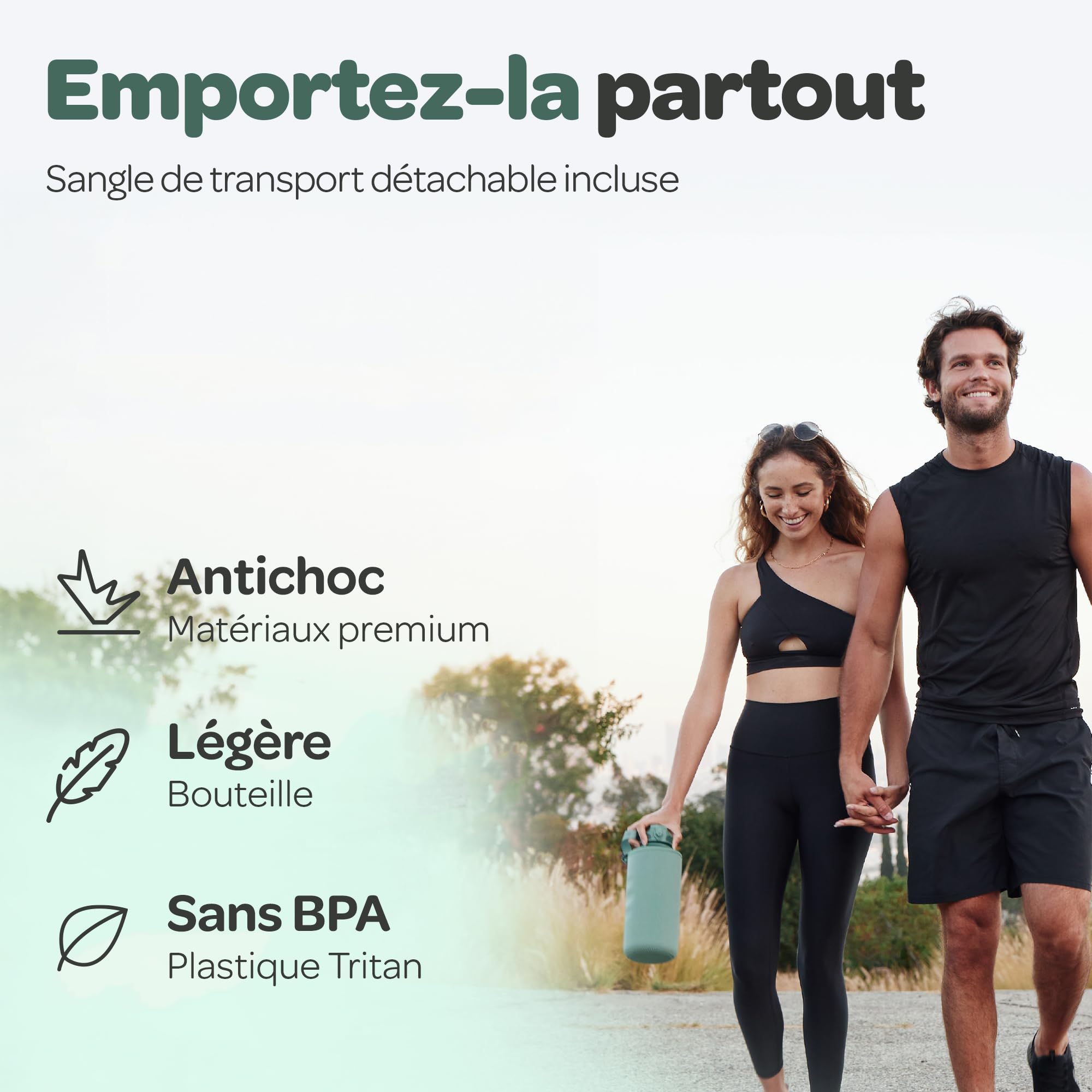 Hydracy Bouteille d'Eau 2L sans BPA avec Marqueur de Temps, Infuseur, Verrouillage Sécurisé, Housse Néoprène, Étanche, Anti-Fuite, Réutilisable, Légère