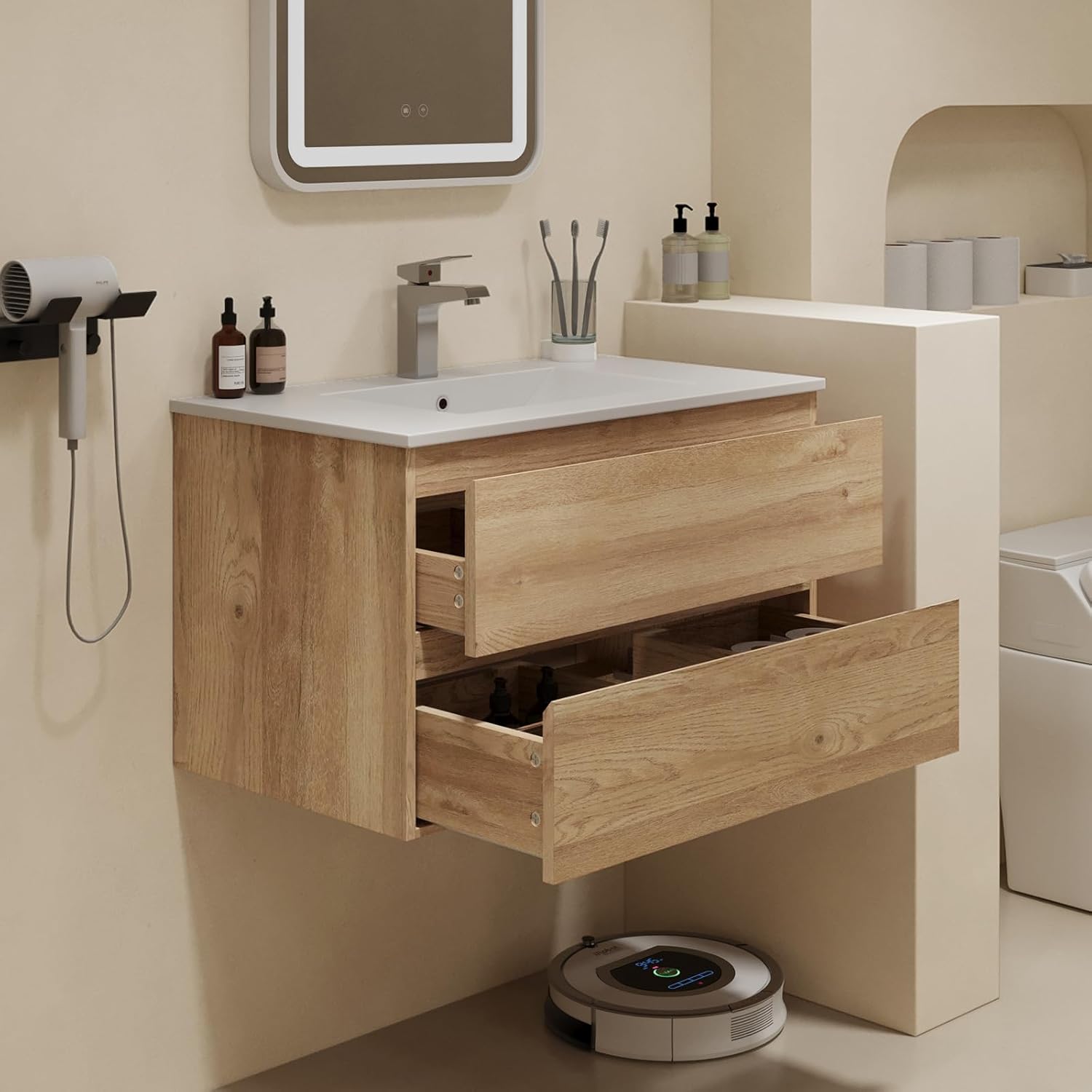 Floating Bathroom Vanity with Sink Wall Mounted Cabinet with 2 Soft-Close Drawers, Moisture-Resistant MDF,Large Storage for Small Space (30")