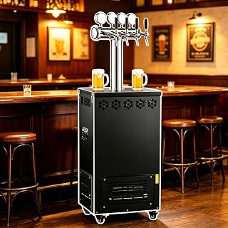 Máquina Cerveza Refrigerada Por Agua 55L, Dispensador Cerveza Barril Con 4 Grifos Y Ruedas 360°,refrigeración Tubo Cobre Puro Y Capa Espuma Espesa,controla Velocidad Y El Flujo Dispensación Vino