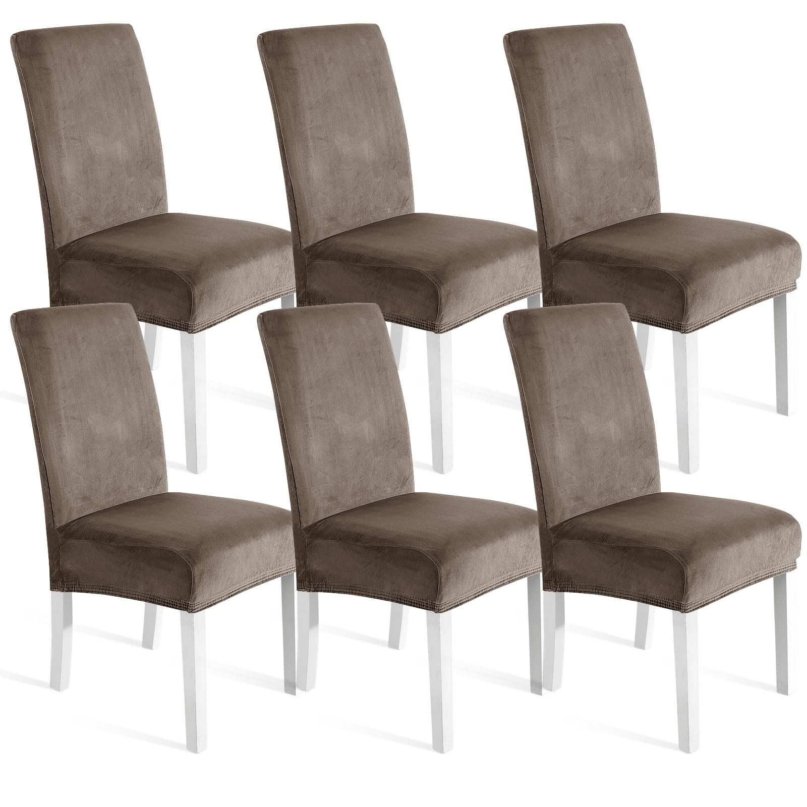 Ystyle Velluto Coprisedie con Schienale 6 Pezzi, Coprisedie Cucina Elasticizzati, Fodere Sedie Universale Soggiorno, Chair Cover Morbido Antimacchia, Moderno Fodere per Sedie, Cachi