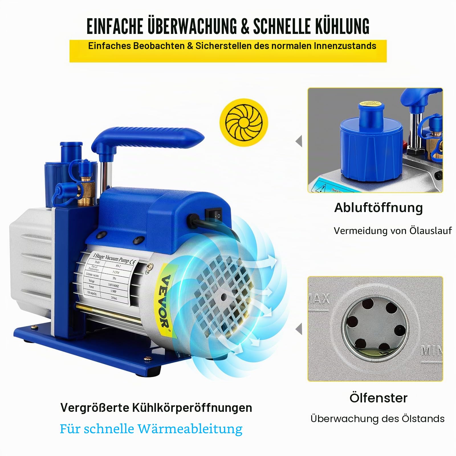 VEVOR 2 Gallonen Vakuumpumpe Vakuumkammer Unterdruckpumpe 4CFM 1/3HP Vakuumpumpe