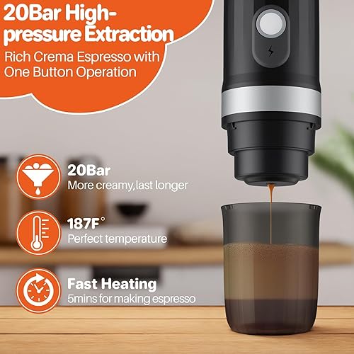 Miniatura 4 de FUNYKICH Máquina eléctrica portátil de café expreso con bolsa de transporte al aire libre, cafetera de viaje para camping, autocalentamiento con