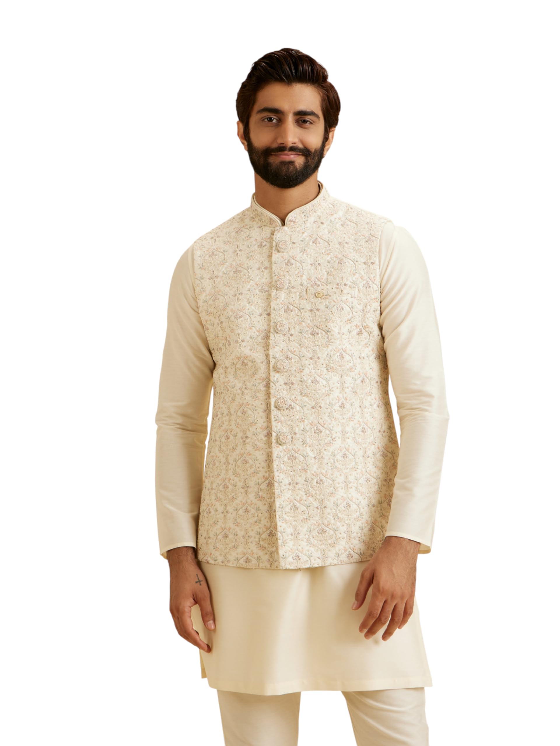 manyavar Men's Art Silk Intricate Thread Embroidery Buttoned Nehru Jacket (1pc)-picture-34