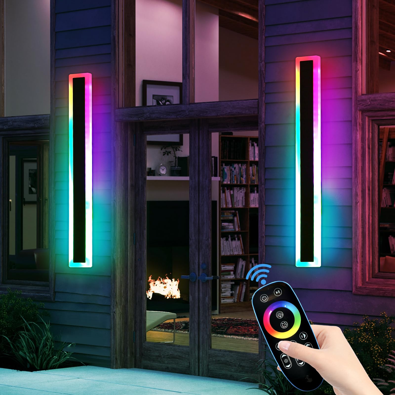 Mikeru 2pack Long Outdoor Wall Light, Modern 100 cm RGB 7 Color Wall Sconce, Dimmable IP65 Rainproof Acrylic Outside Light