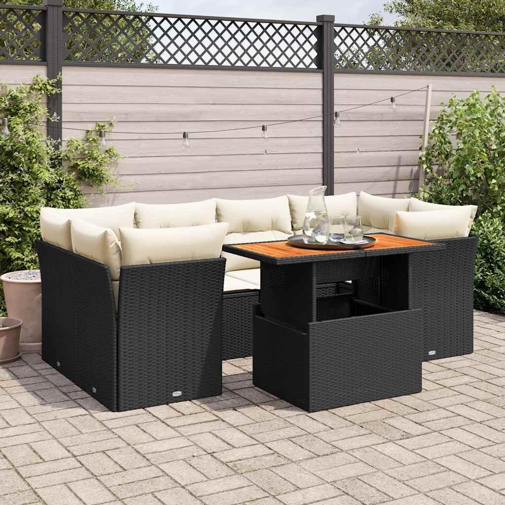 Garden Sofa Set Black, Cream White PE Rattan Adjustable Feet Patio Furniture Set Garden Seating Ensemble for Outdoor Deck