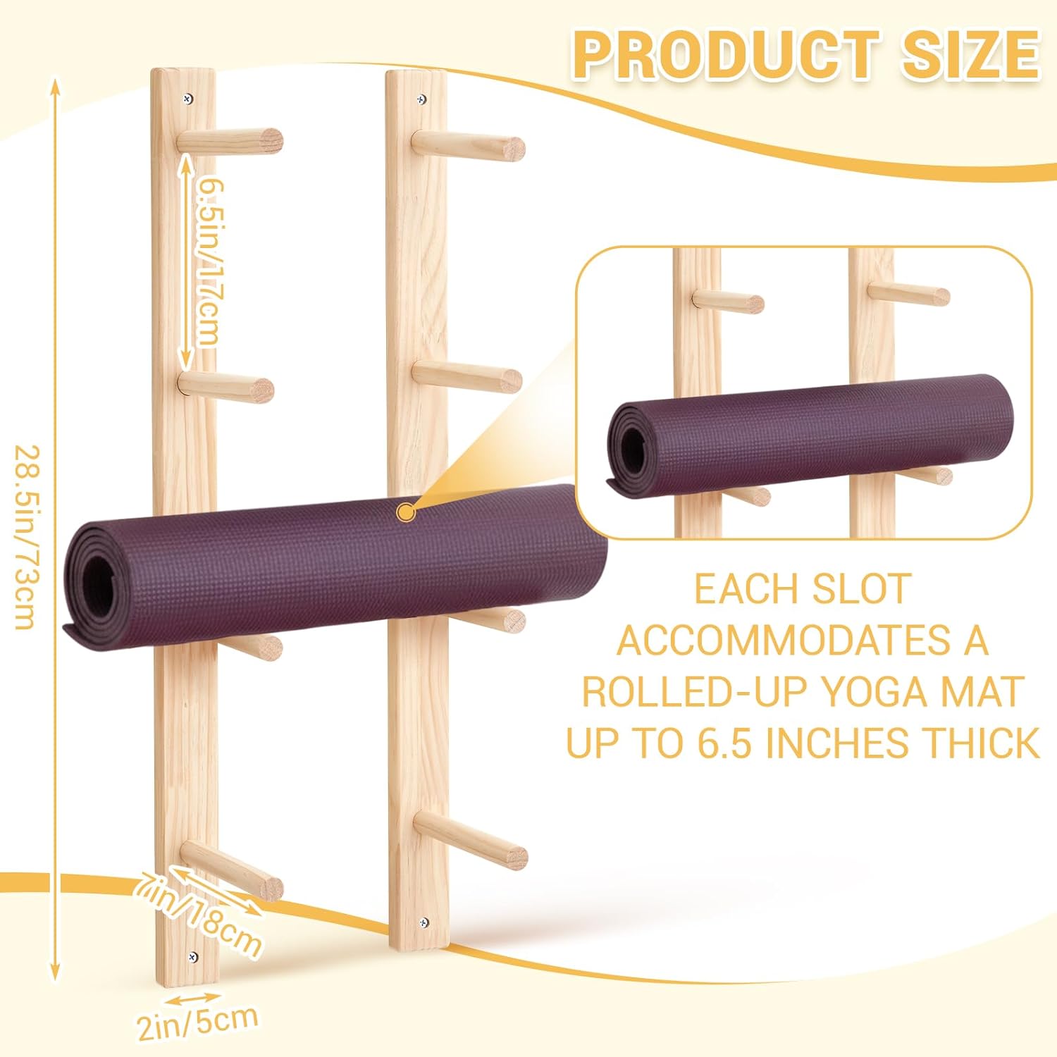 1 Pair Yoga Mat Holder Wall Mount Wooden Yoga Mat Storage Racks for Foam Roller & Fitness Accessories 4 Layer, Accommodating 4 Mats Save Space & Home Gym Organize