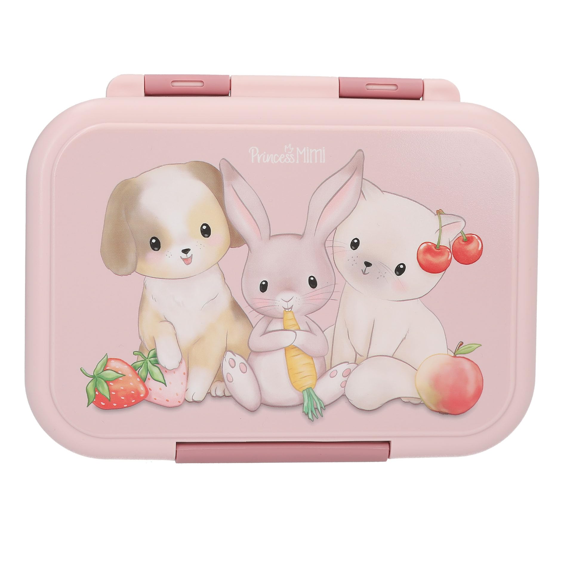 Depesche 14030 Princess Mimi Lunch Box Stainless Steel in Pink with Rabbit Motif, Dog and Cat, Lunch Box with Divider and Silicone Seal