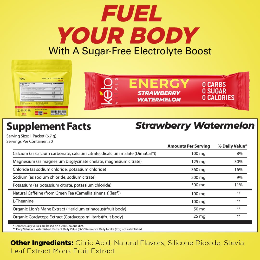 Electrolyte Energy Drink Powder Packets - Strawberry Watermelon, 30 Ct — Amazon image 3