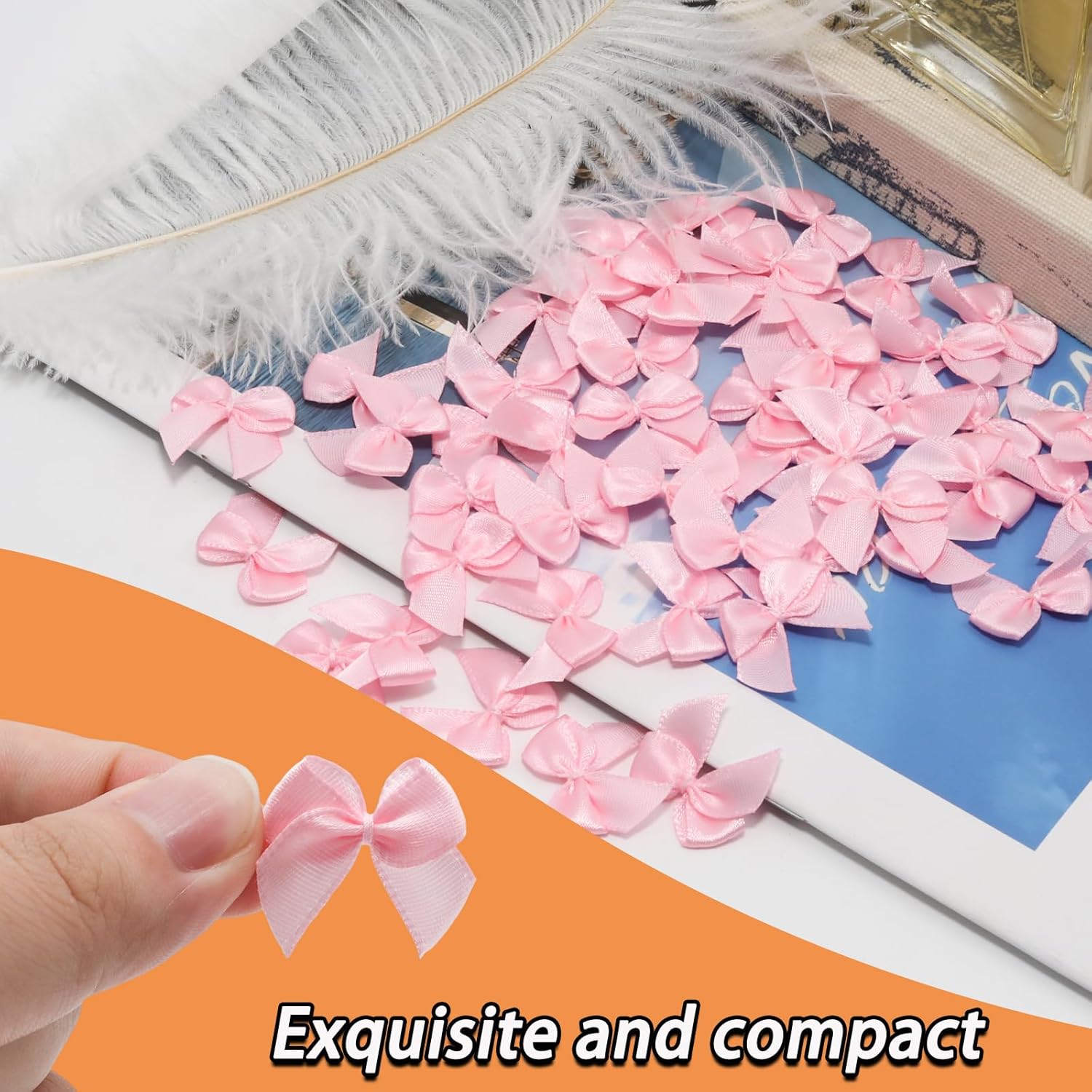 1.5 Inch Light Pink Satin Bows (50 Pcs) – Pre-Tied Mini Bows for Gifts, Wedding Party Favors, DIY Crafts & Wrapping Decorations - Image 3