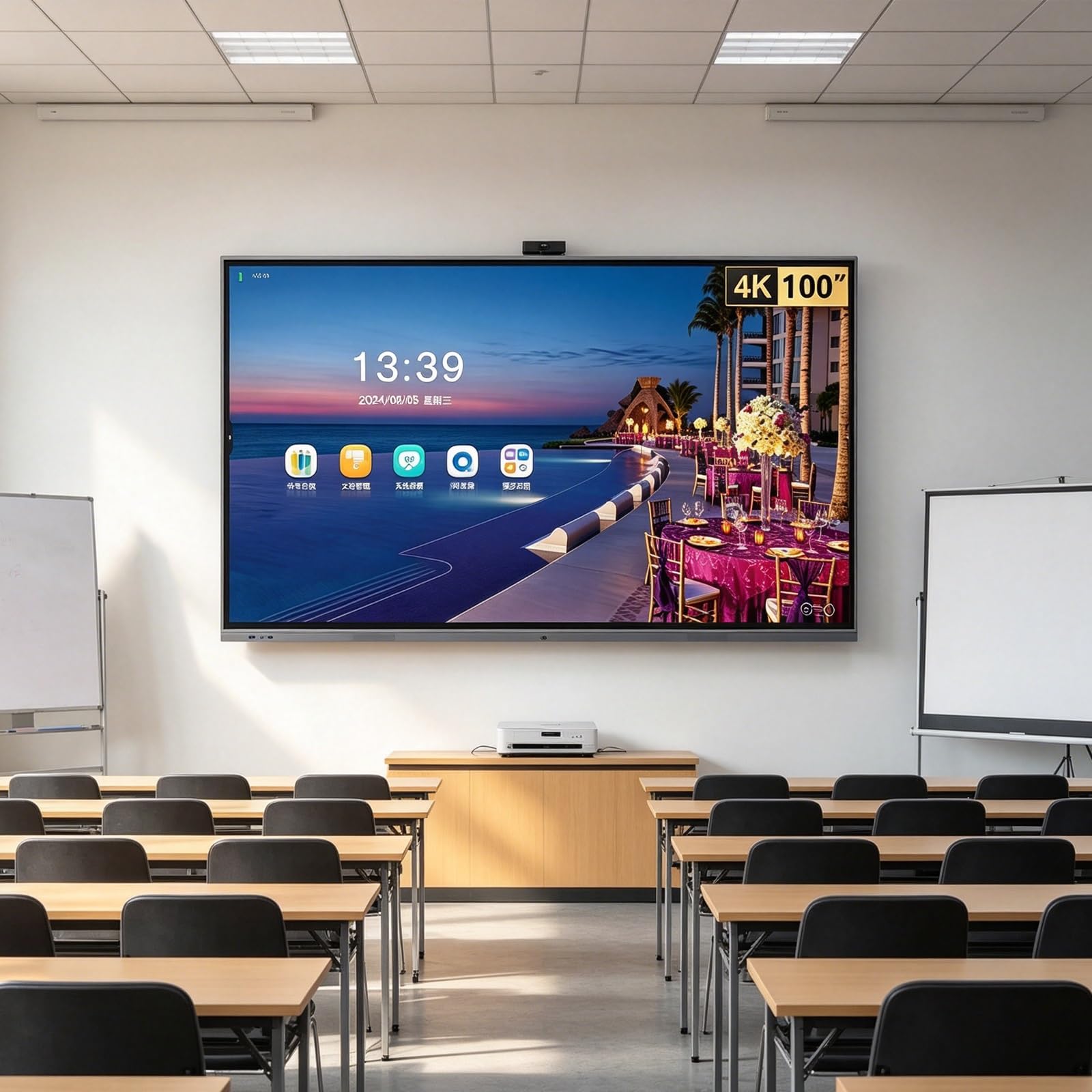 Monitor dotykowy z ruchomym stojakiem Podwójny system ochrony przed niebieskim światłem Panel IPS 4K Ultra HD pokryty matową warstwą antyodblaskową dosali lekcyjnej(1431 * 806mm/56.33 * 31.73in)