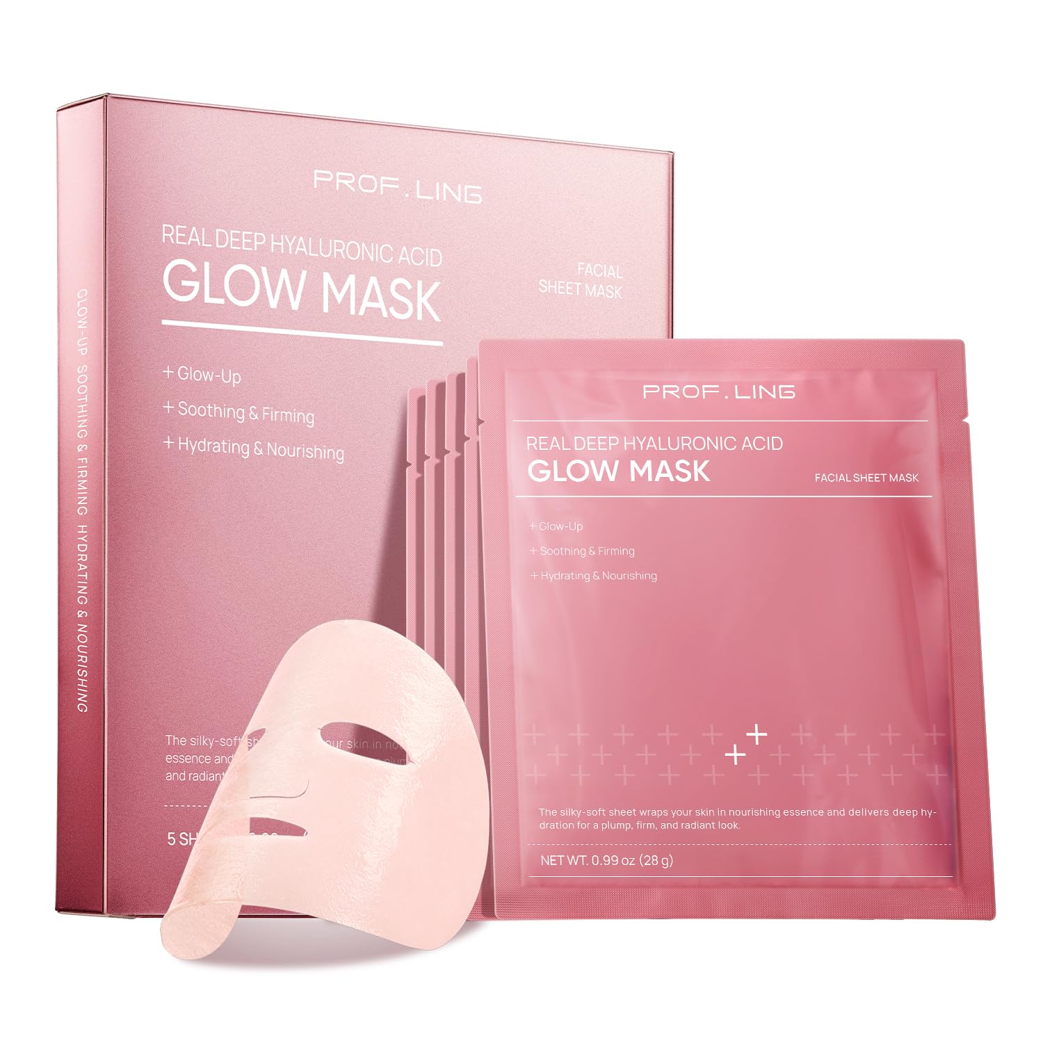 Real Deep Hyaluronic Acid Glow Mask, Tranexamic Acid & Niacinamide Face Mask, Deep Hydrating & Soothing Mask for Redness-Prone, Dry Skin, Brightening & Moisture, Korean Skincare，28g x 5ea