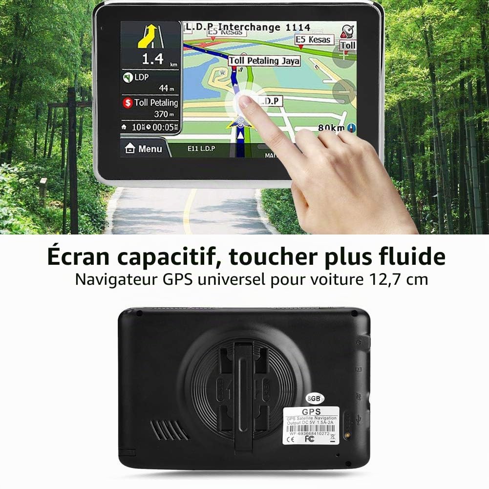 Navigation GPS, système d'écran Tactile GPS Navigator de 5 Pouces pour Voitures universelles avec Carte de l'europe 508, 256 Mo 8 Go MP3 FM