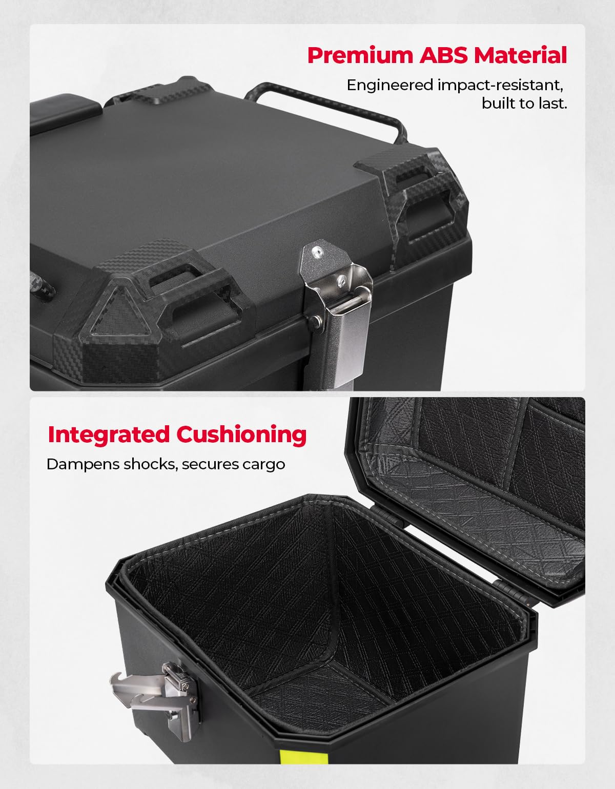 KEMIMOTO Motorrad Top-case 45L, Universeller Motorradkoffer für alle Motorräder, Wasserdichter und Abnehmbarer Motorrad-Heckkoffer mit Schloss & Rückenpolster, Schwarz