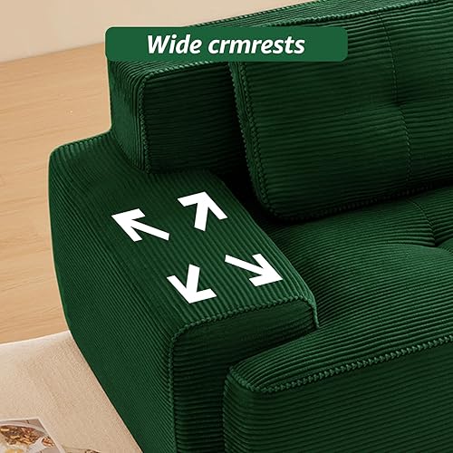 Miniatura 7 de Sofás modernos sin hueso de 115 pulgadas para sala de estar, sofá modular de pana seccional, sofá modular verde, 3 plazas con 2 otomanas, sofás para