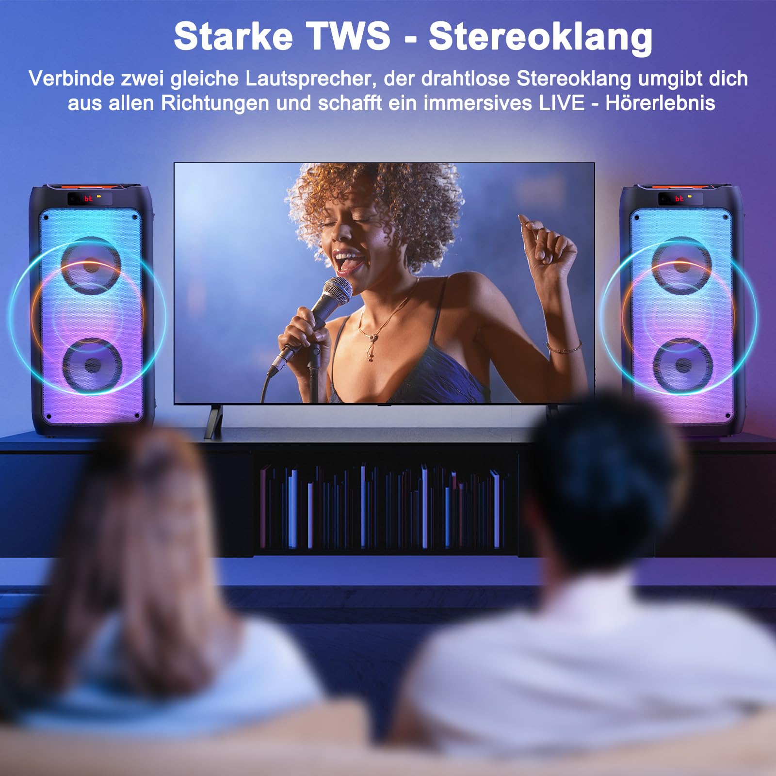 JYX Karaoke Maschine, Karaoke Anlage Mit 2 Mikrofonen, Tragbarer Bluetooth Lautsprecher Mit RGB Licht, Karaoke Box Karaoke Set, PA System Für Erwachsene, Party Box, Unterstützt TF/USB, AUX, FM, TWS