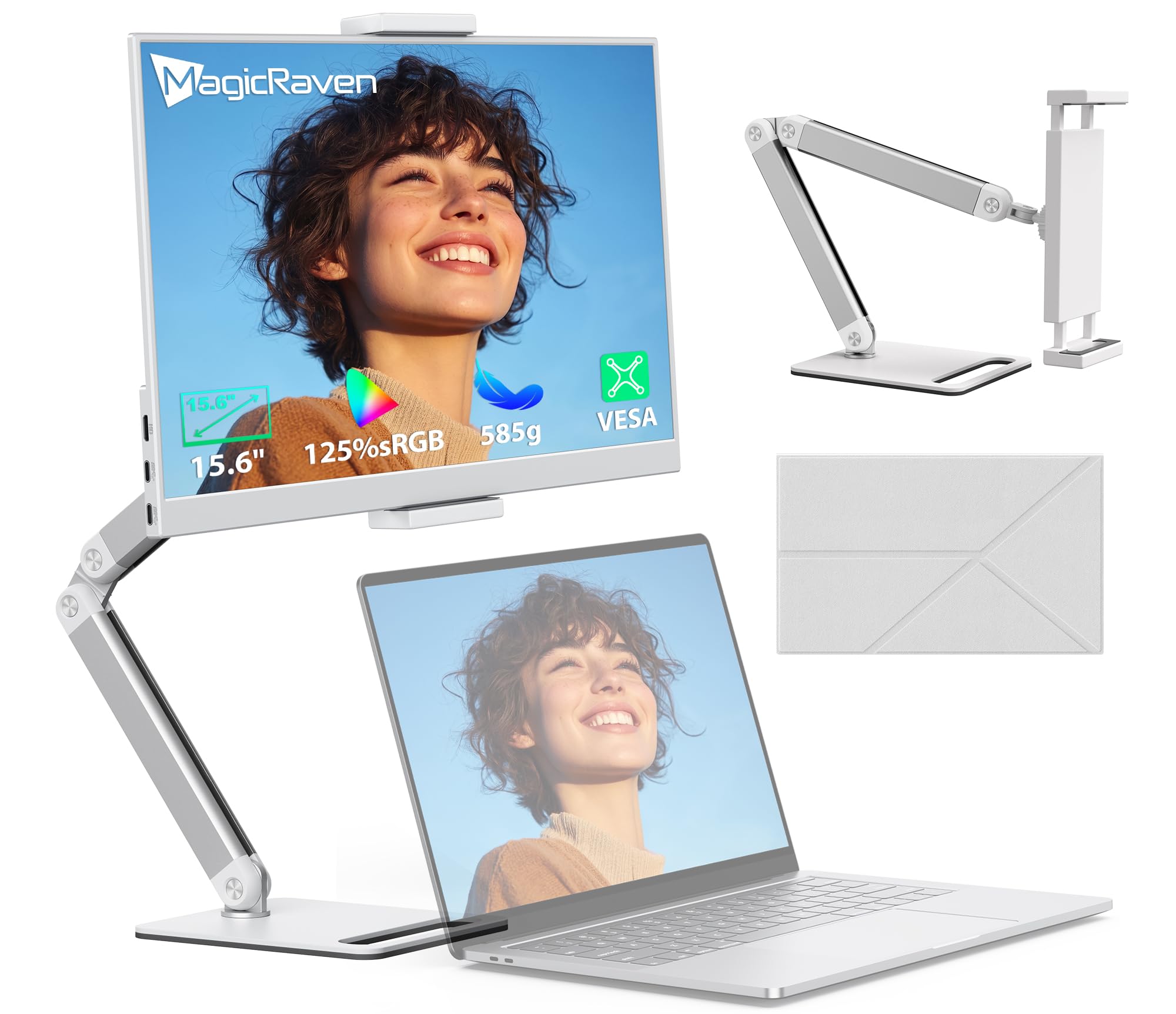 MAGICRAVEN Tragbarer Monitor, 15.6" 1080P FHD Laptop Bildschirm Erweiterung Monitore IPS, Portable Monitor mit Lautsprecher, Mobiler Monitor für Laptop/Handy/PS45/X-Bo mit HDMI/USB C & Metallständer