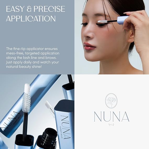 NUNA Eyelash Growth Support Serum 6ml Eye Lash and Eyebrow Enhancing Serum for Women & Men with Biotin - Korean Multi Peptide & Natural Extracts Promotes Fuller and Longer Lashes - 6 Month Supply