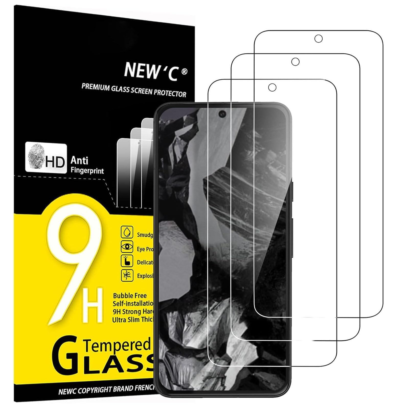 NEW'C 3 sztuki do Google Pixel 8A do szkła pancernego, wolne od zarysowań, twardość 9H, folia ochronna na wyświetlacz HD, 0,33 mm, ultra przezroczysta, ultra wytrzymała