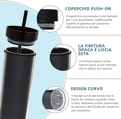 Miniatura 4 de Volhoply Vasos delgados de plástico de 20 onzas, paquete de 4 unidades, vaso transparente de doble pared con tapa y pajita, taza reutilizable para