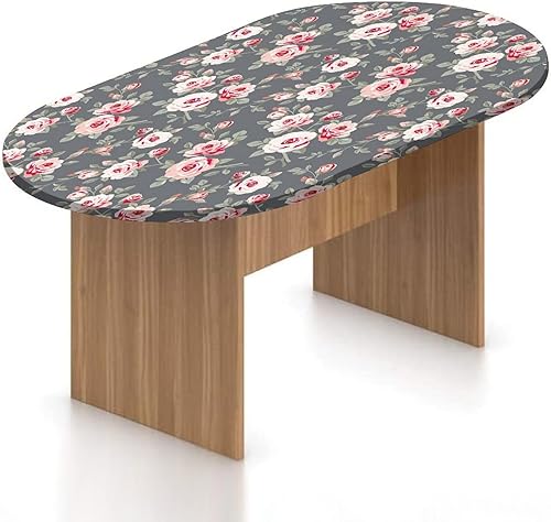 Miniatura 8 de XISUNYA Mantel ajustable ovalado de poliéster con bordes elásticos plateados, patrón barroco de mandala vintage, con estampado monocromático, se