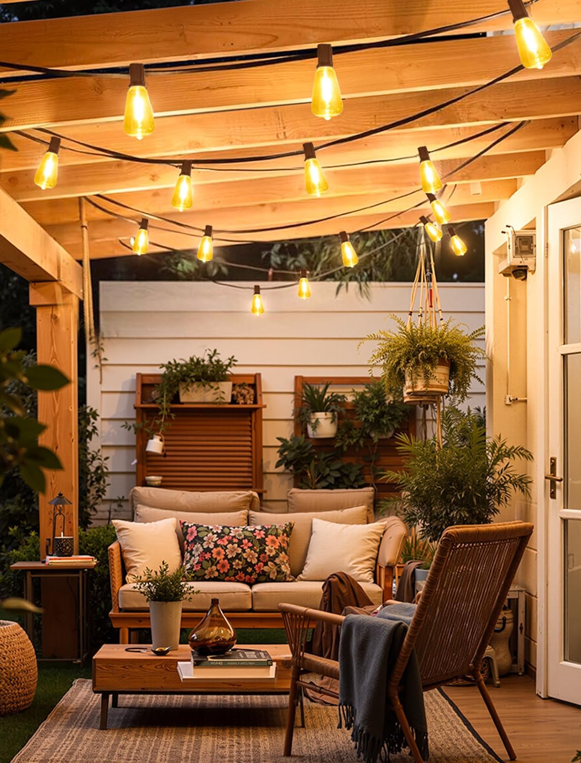 Larkvue 50FT(2x25FT) Outdoor String Lights, Patio Lights with 20+2 LED Dimmable Waterproof ST38 Vintage Shatterproof Bulb for Bistro Cafe Fence, Brown