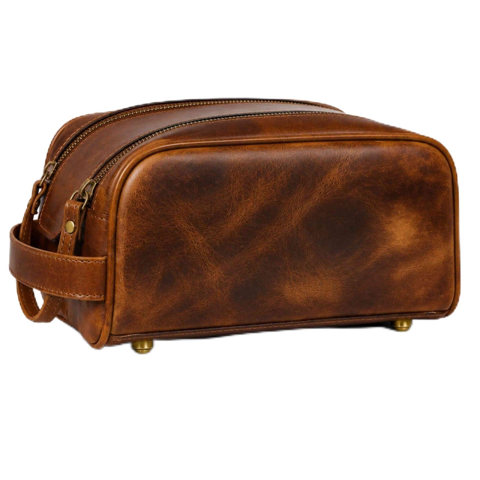 warreplica Beauty case da viaggio in pelle per uomini e donne, custodia organizzata per toelettatura e cosmetici con scomparti multipli, Espresso, Beauty case da viaggio