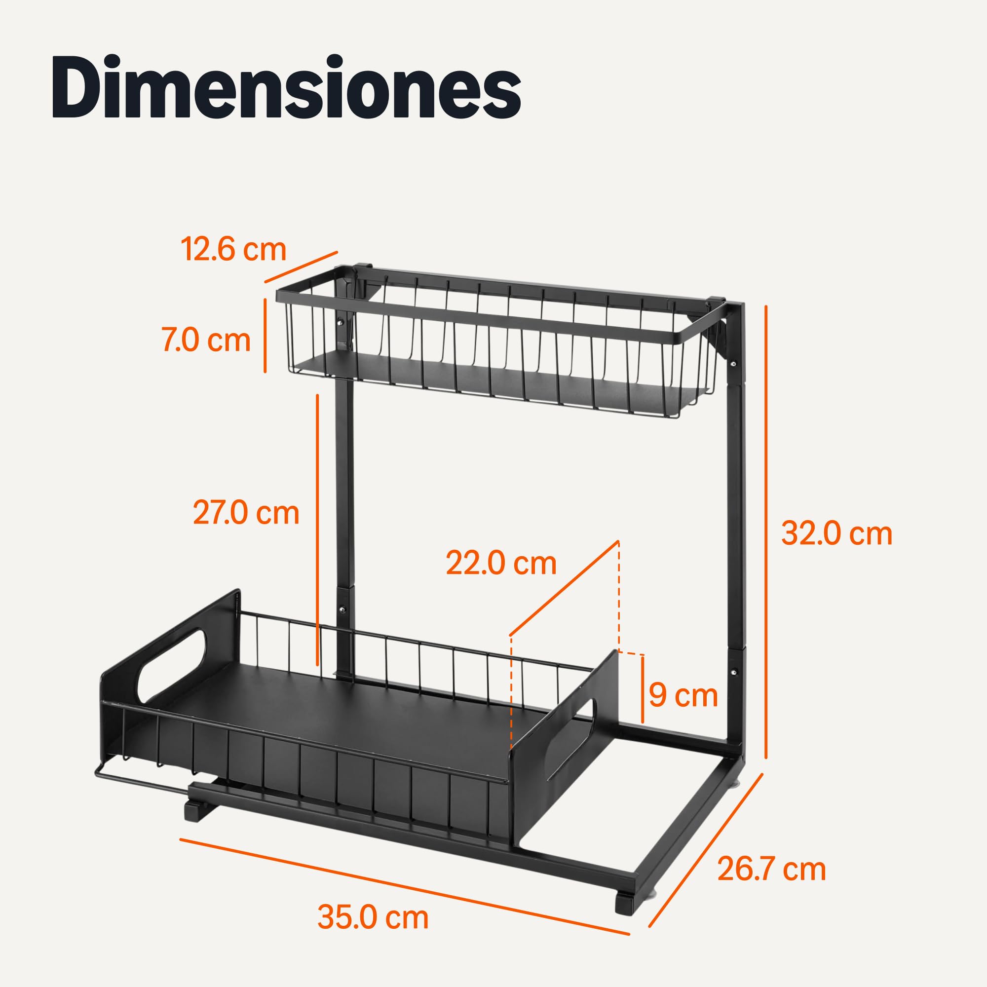 Amazon Basics Organizador para Debajo del Fregadero con Revestimientos para Bandejas, en Forma de L, Organizador Extraíble para Armarios, Bandeja Inferior Deslizante, Paquete de 2, Negro