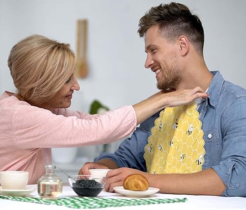 Miniatura 6 de Yibeas Juego de 4 servilletas de tela con diseño de abejas, diseño de panales de miel, fondo amarillo, servilletas de cena para cocina, 18 x 18