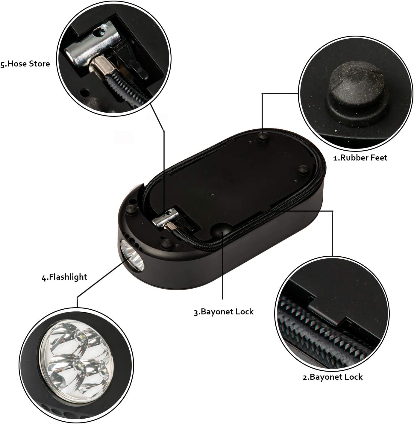 AUTOEYSD Portable Car Air Compressor Pump Black, Mini Dashboard Display Electric Auto Tire/Tyre Inflator 12V with 3 Adaptors and LED Emergency Light for Vehicle, Bike, Ball and Other Inflatables
