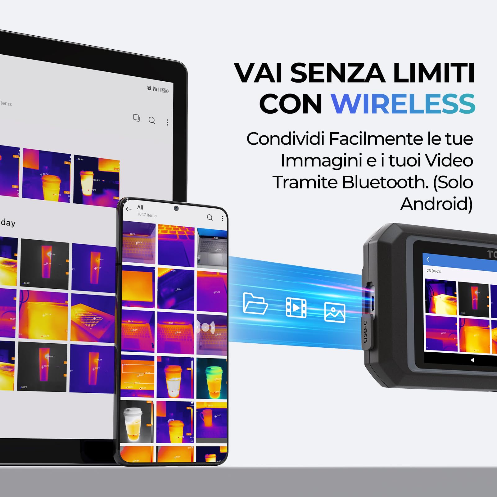 TOPDON TC003 Termocamera Professionale, 512x384 Risoluzione con 5MP Camera Visibile & Wifi Bluetooth, Termocamera Infrarossi 5" Touchscreen, 32GB Memoria, 25 Hz, -20°C~550°C, dotata di funzione OTG