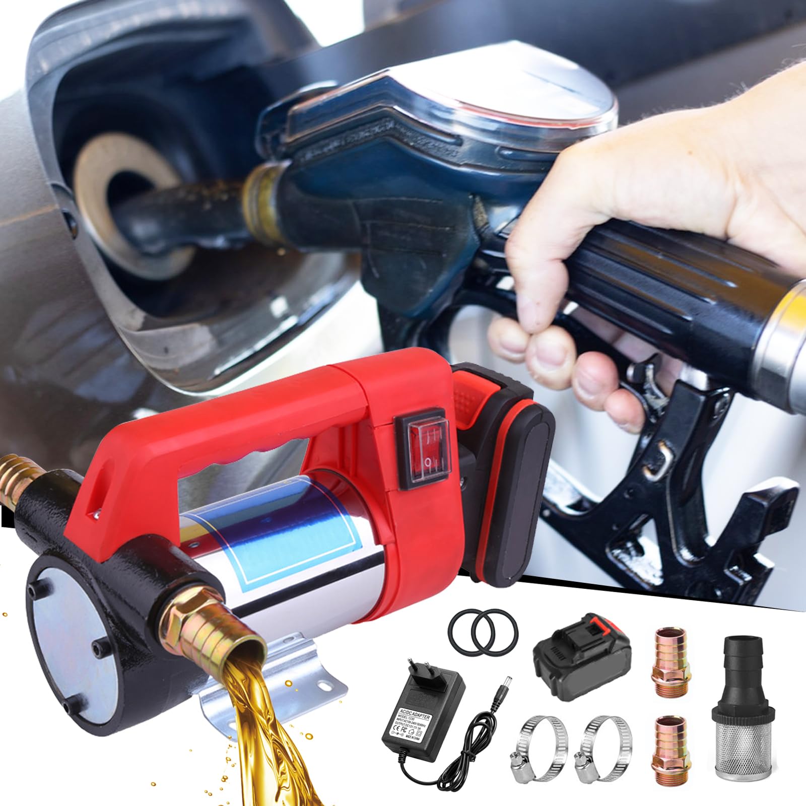 Bomba Extractora de Aceite, Eléctrica Bomba de Transferencia de Diesel con 3000mAH Batería de Litio, Bomba Extractora de Fluido Diesel Eléctrica para Diesel, Keroseno