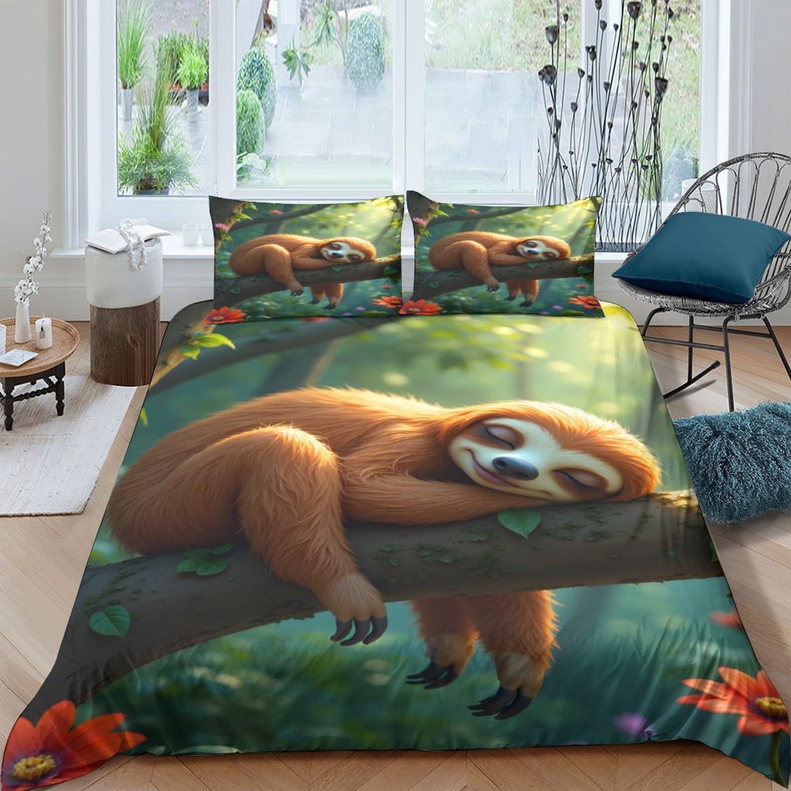 Ctjqhvkz Style-9 3D Printed Sloth Forest Fitted Sheet Microfiber Soft Anti-Slip Jungle Tree Branch Mattress Cover For Bedroom Guest Room Decor Single（135X200cm）