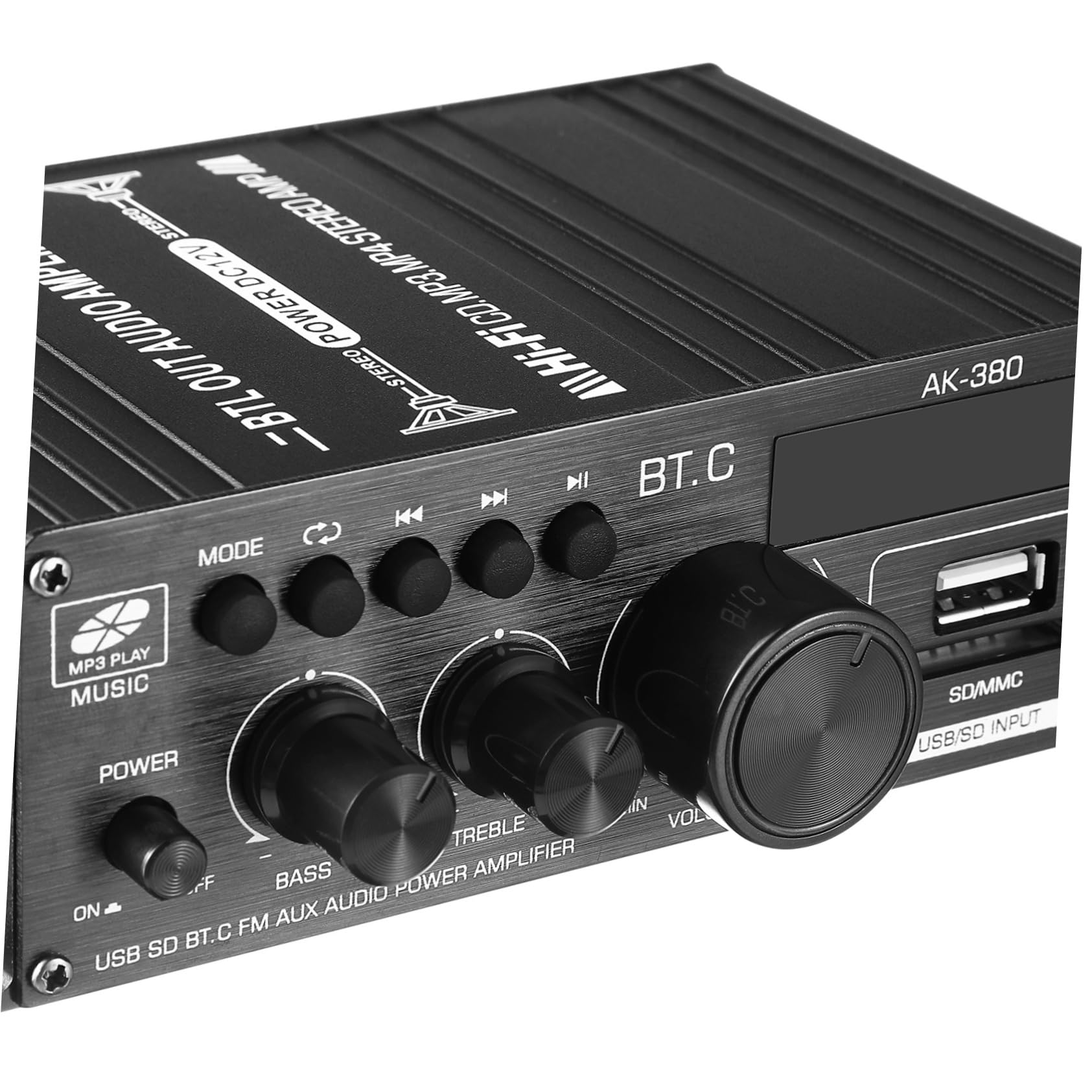 Amplificador De Audio para Altavoces 12v Control Remoto para Hogar y Coche, Estéreo Inalámbrico De Aleación De Aluminio, Compacto y Duradero, Color Negro