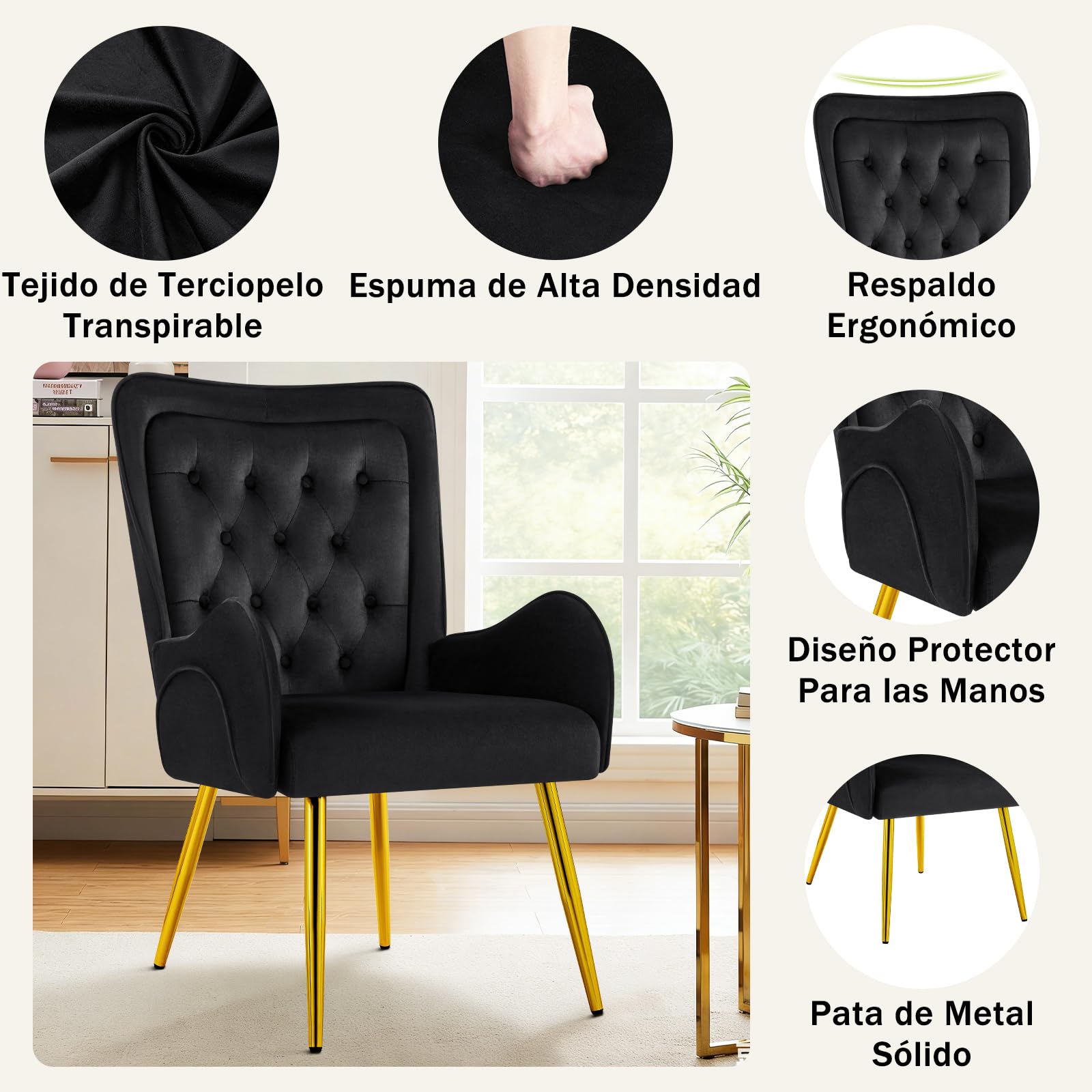 Hellove Pack de 2 Sillones de Salon con Patas de Metal, Butacas Dormitorio Silla Tocador Moderno, Terciopelo Sillón Lectura, Silla Orejero Nordica Escandinavo para Salón Dormitorio Tocador, Negro