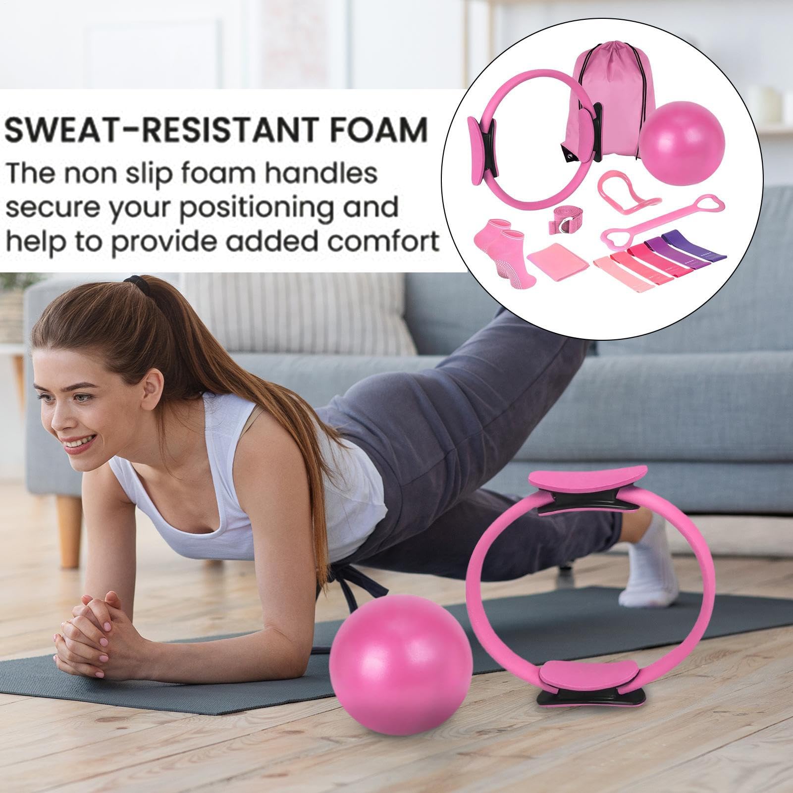 4 Set di Pilates, Pilates e-ssential Kit, Pilato Ring And Ball & Resistance Band & Yoga Ring, Kit di Attrezzatura per Fitness Pilato, per Allenamento per La Casa