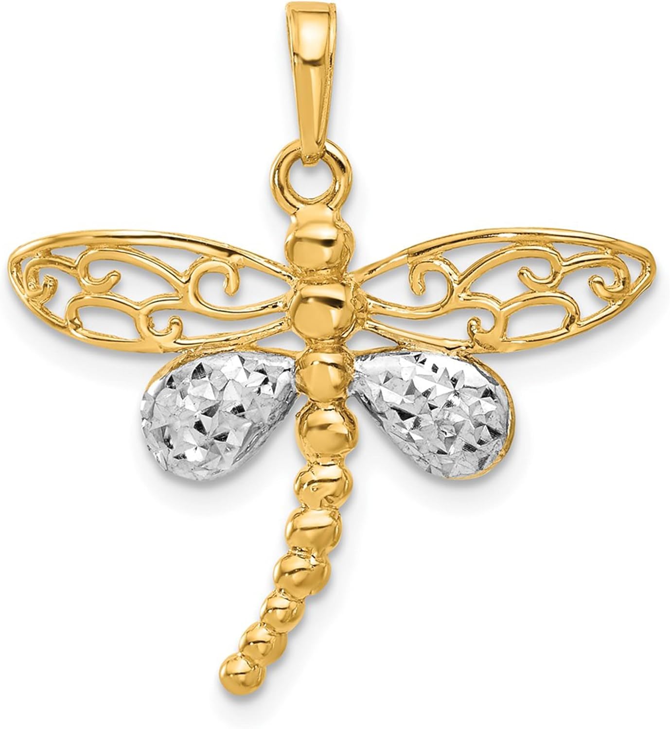 DEWBERRY 14k Two Tone Gold and Diamond-cut Dragonfly Pendant (Weight : 1.96gm, Length : 27.9mm, Width : 26.8mm)