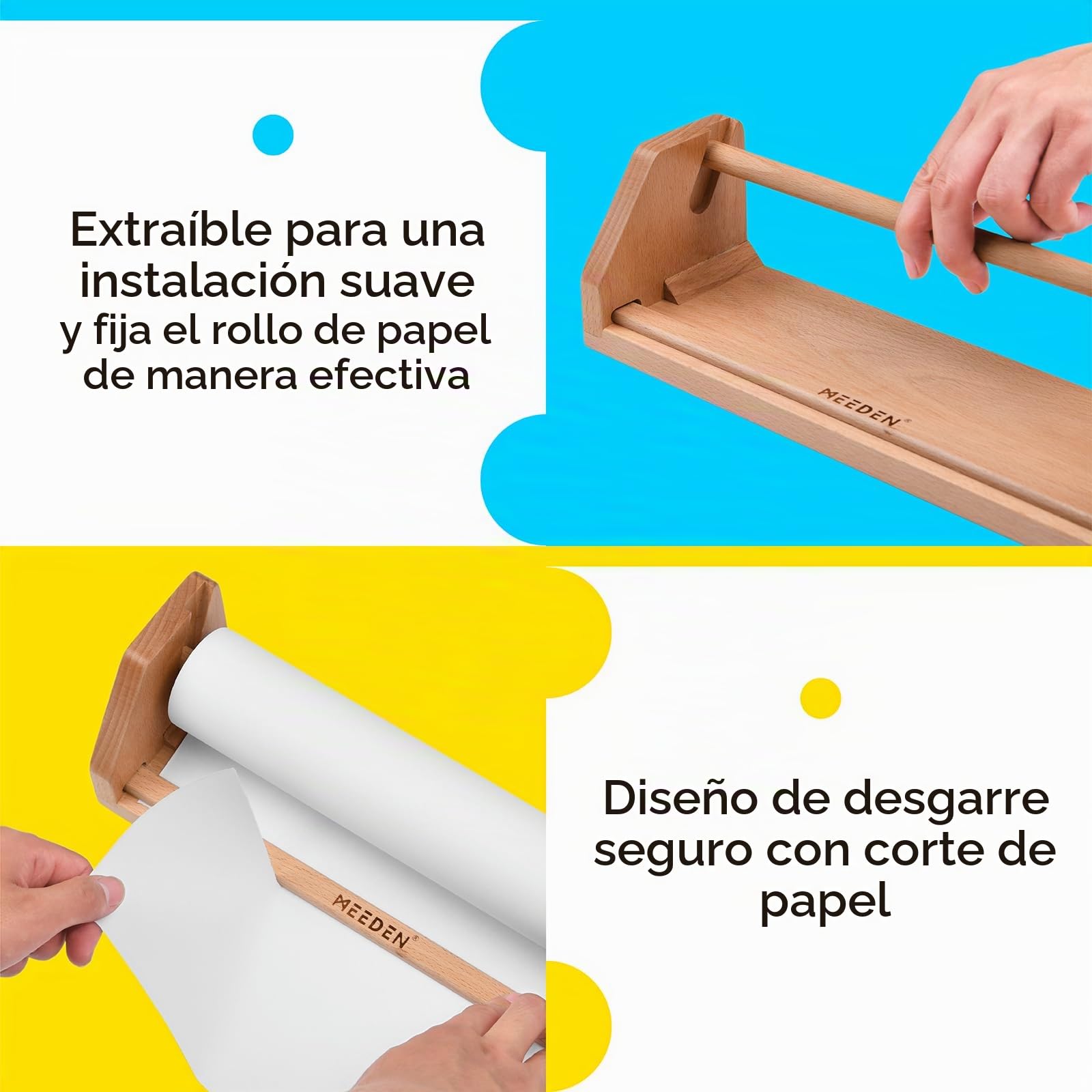 MEEDEN Dispensador de Rollo de Papel de Mesa: Caballete de Madera de Haya con Rollos de Papel (30.5cm x 2000cm) - Caballete Portátil para que los Niños Dibujen, Hagan Garabatos