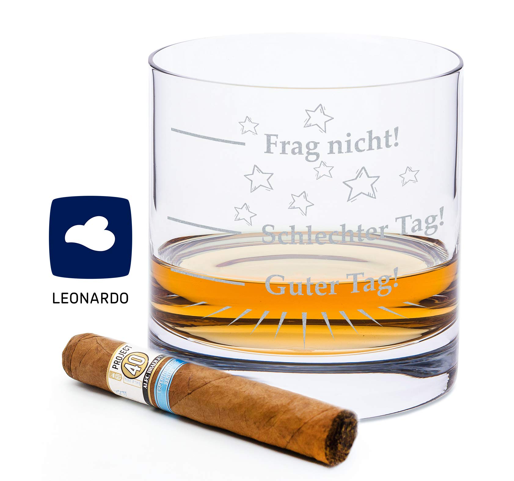 LEONARDO Set Di 2 Bicchieri Da Whisky Tumbler 220 Ml Con Scritte Divertenti In Tedesco 'Guter Tag' E 'Frag Nicht' - Regalo Umoristico