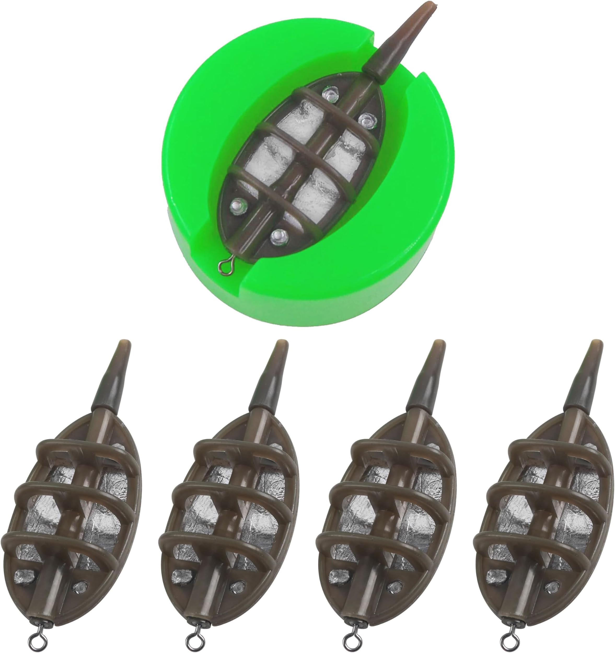 Carp Fishing Method Feeders Set 4 Inline Method Feeder with 1 Quick Release Mould Carp Fishing Equipment Carp Fishing Tackle Kit for Fishing Bait Holder Tool