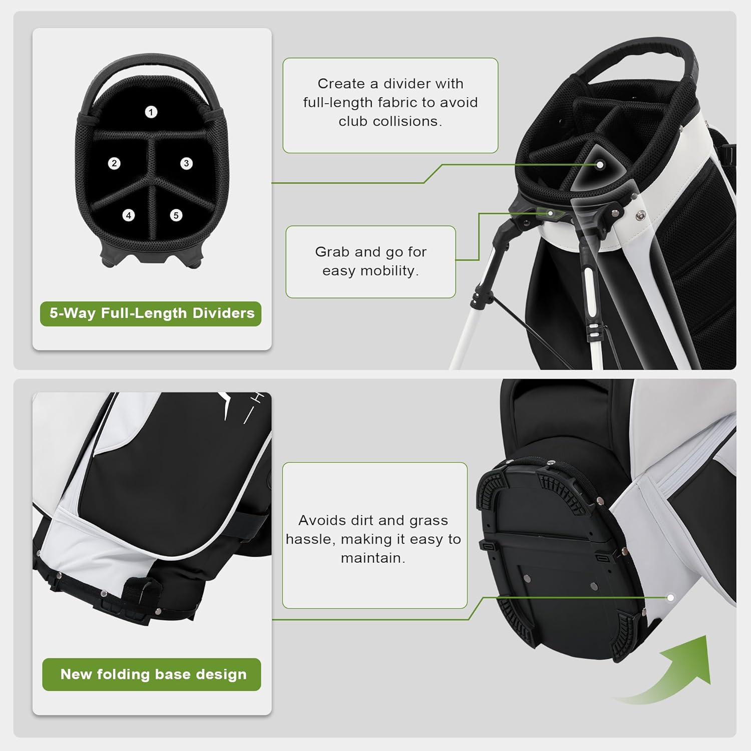 uniHimal Lightweight Golf Stand Bag with 5 Way Full-Length Dividers, Semi-Concealed Stand, Folding Base, Adjustable Dual Straps and 8 Pockets