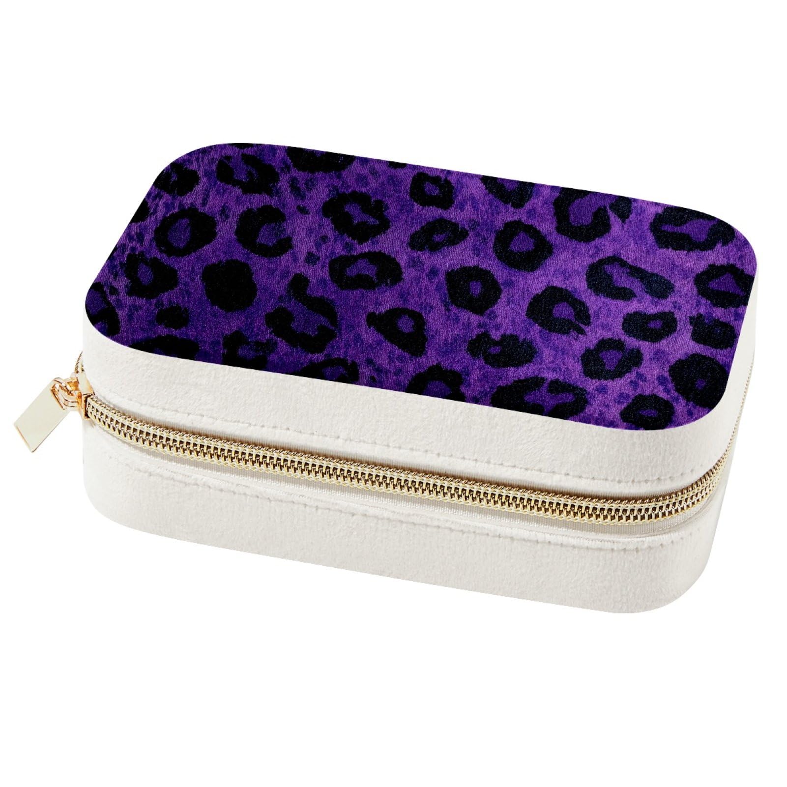 Boîte à bijoux portable motif léopard violet foncé, une idée cadeau pour femme