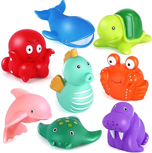 LotFancy Juguetes de baño para niños pequeños de 1 a 3 años, juguetes de baño sin moho para bebés y niños, 14 piezas sin agujeros, juguetes suaves