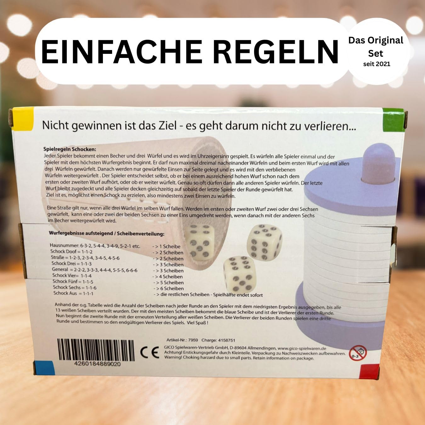 GICO Schocken Set - Komplett mit Schockbesteck, 4 Würfelbecher und 12 Würfeln - Jule Meiern Maxen Mörkeln - 7959