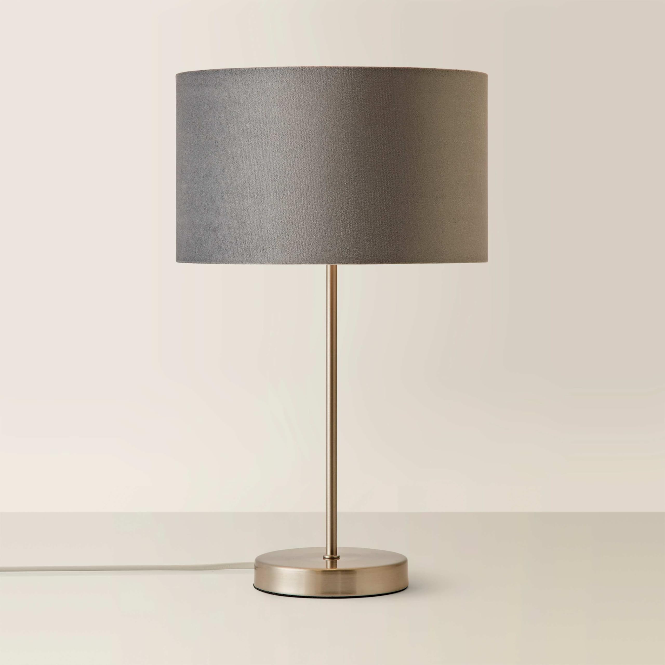 ValueLights Charlie Chrome Stem Table Lamp Light with Velvet Shade in Grey | Size: 10 inches