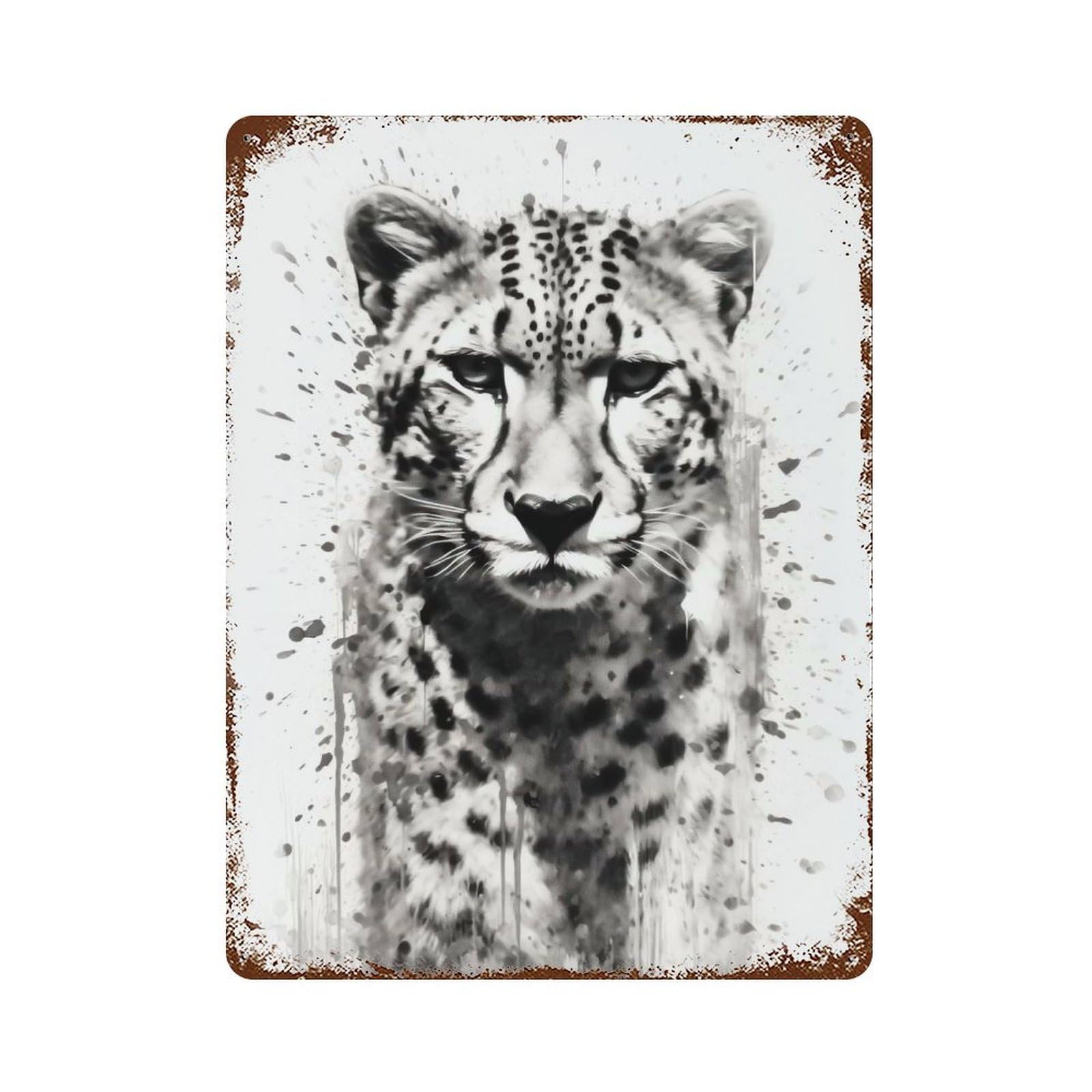 Cheetah Jungle Elegance 15.7"x11.8" Aged Metal Wall Plaque, Retro Wall Decor for Farmhouse, Kitchen And Entryway Decor