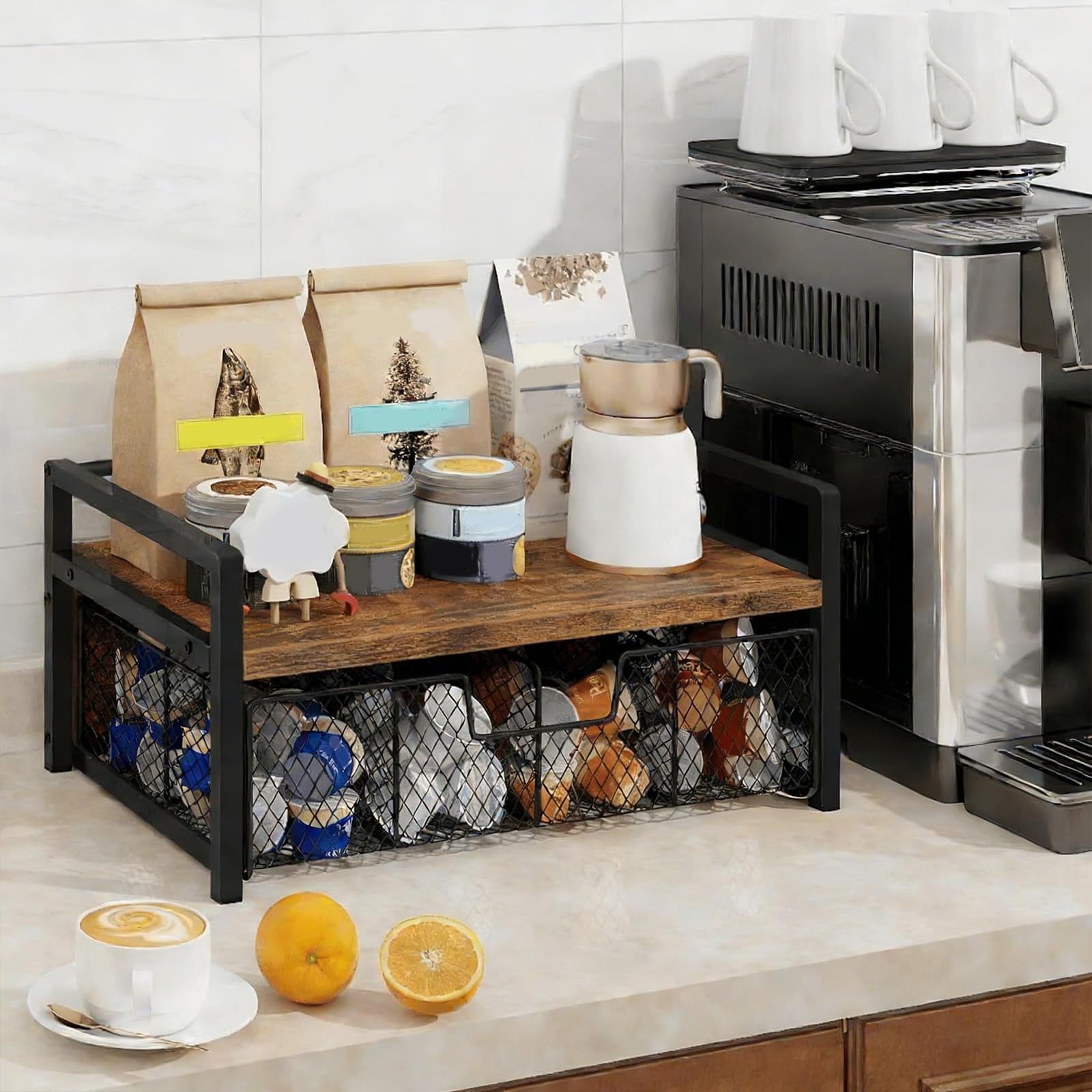 HTU Teedose Station Truhen Präsentationsbehälter mit Schublade Teebox Organizer 8 Fächer for Home Office Hotel Küchentheke