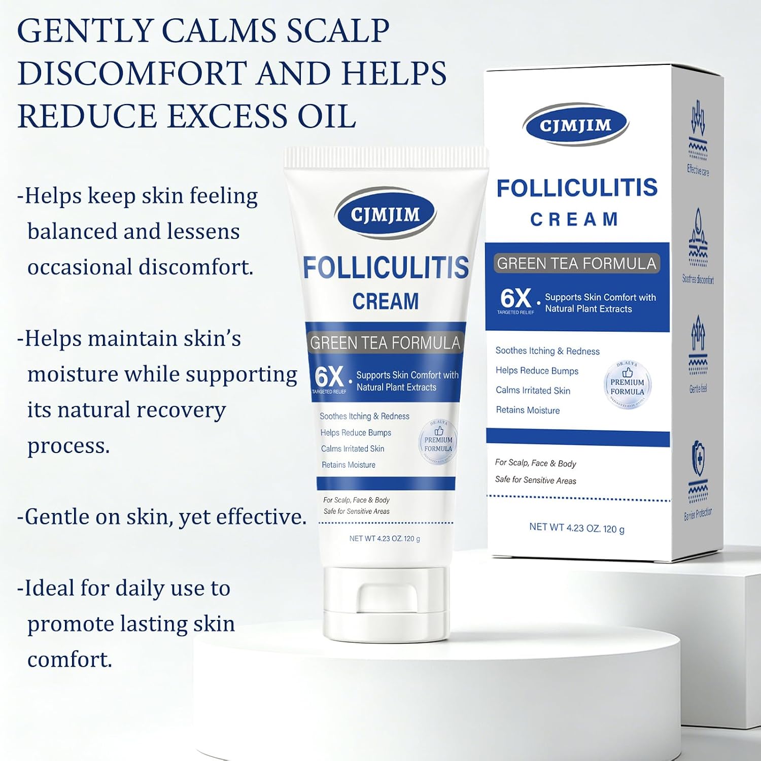 Folliculitis Care Cream for Body & Scalp - Formula for Razor Bumps, Ingrown Hairs & Skin Bumps on Face, Butt, Back - 120g (01)