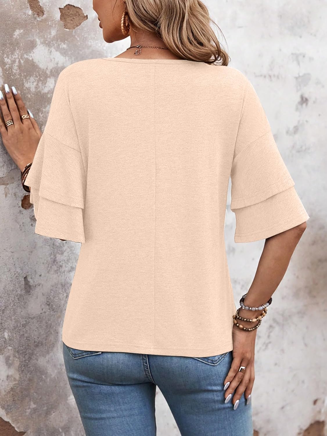Womens Tops Henley Blouses V Neck Button Down Shirts Casual Outfit Cute Work Tees Spring Fall Summer Fashion Clothes - Image 2