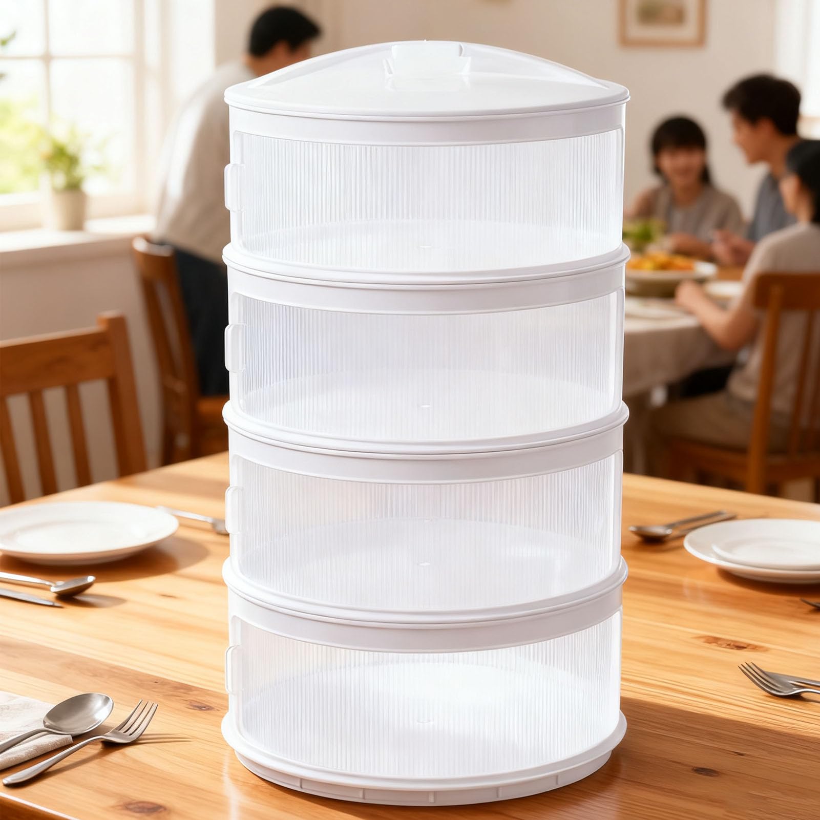 Cubierta de Microondas ABS para Conservación de Alimentos con Diseño de Preservación del Calor Apilable y a Prueba de Polvo para Cocina 24,5 Cm (cuatro capas)